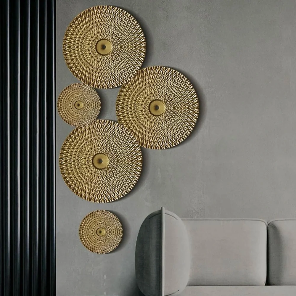 NEW West Elm XL Gold Boho Metal Abstract Wall Hanging Baskets Plates - Set of 7